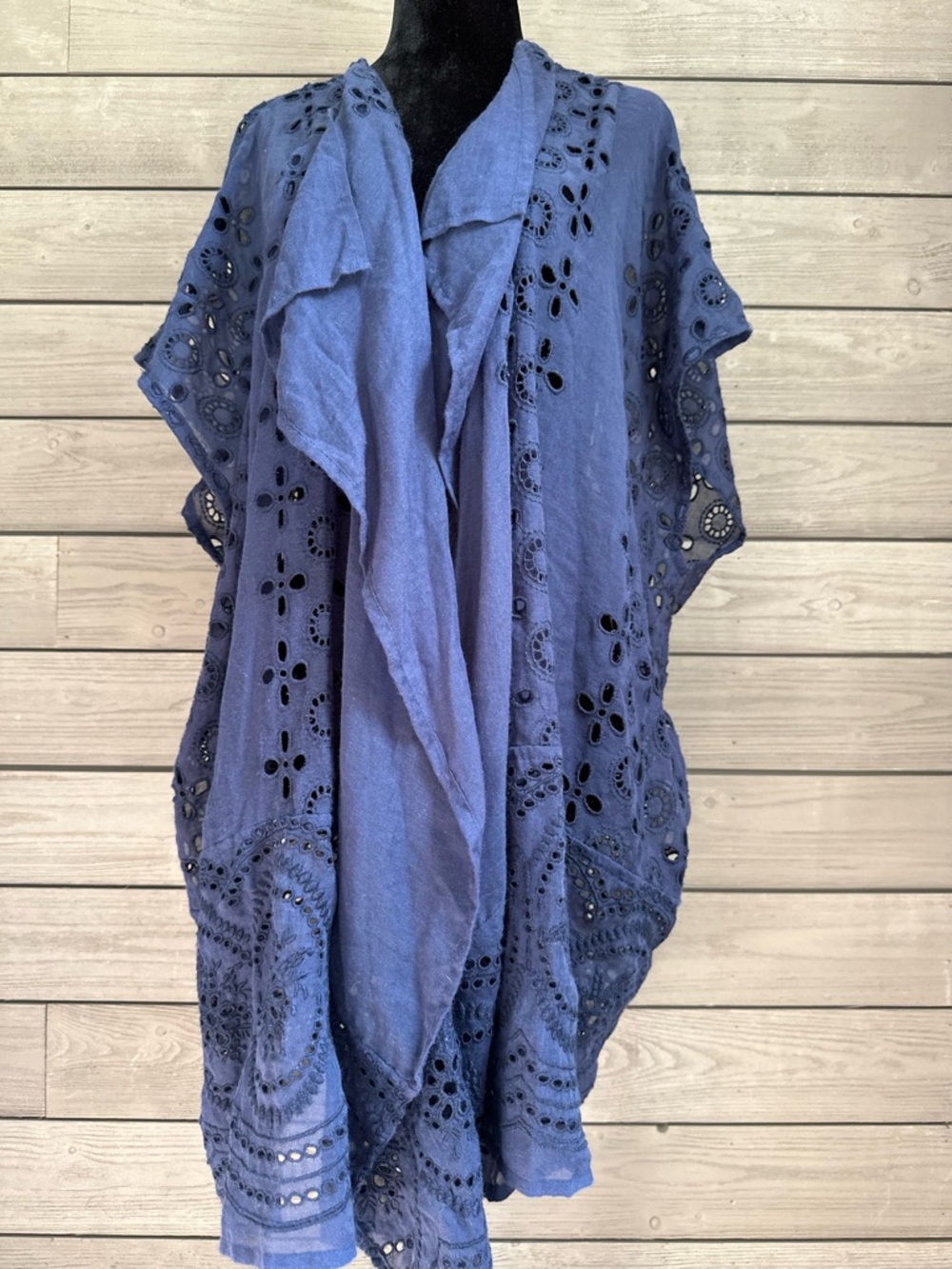 NWT J.Crew Navy Blue Eyelet Lace Kimono Swim Summer Cover-Up One Size